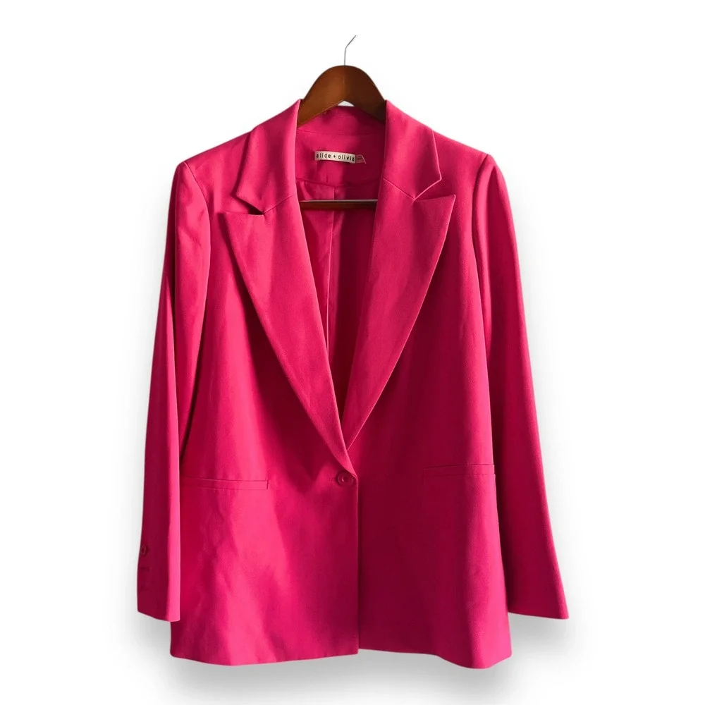 Alice + Olivia Denny Boyfriend Blazer Notch Collar Pink Single Button Size 6